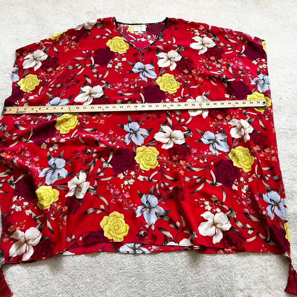 JOHNNY WAS JADE 100% Silk Vega Floral-Print V-Neck Silk Tunic w/ Tassels Artsy - Picture 9 of 11